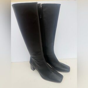 Alohas Black Leather Square Toe Knee High Boots Size 38 Made in Spain